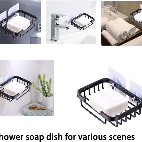 Bathroom Soap Aluminium Adhesive Shower Dish Sponge Holder Black - Picture 5 of 7